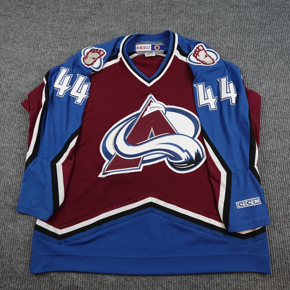Vintage Colorado Avalanche Hockey Jersey Mens XL Red Blue NHL CCM 44 Hockey